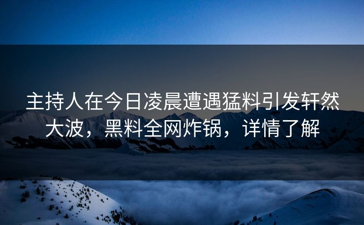 主持人在今日凌晨遭遇猛料引发轩然大波，黑料全网炸锅，详情了解